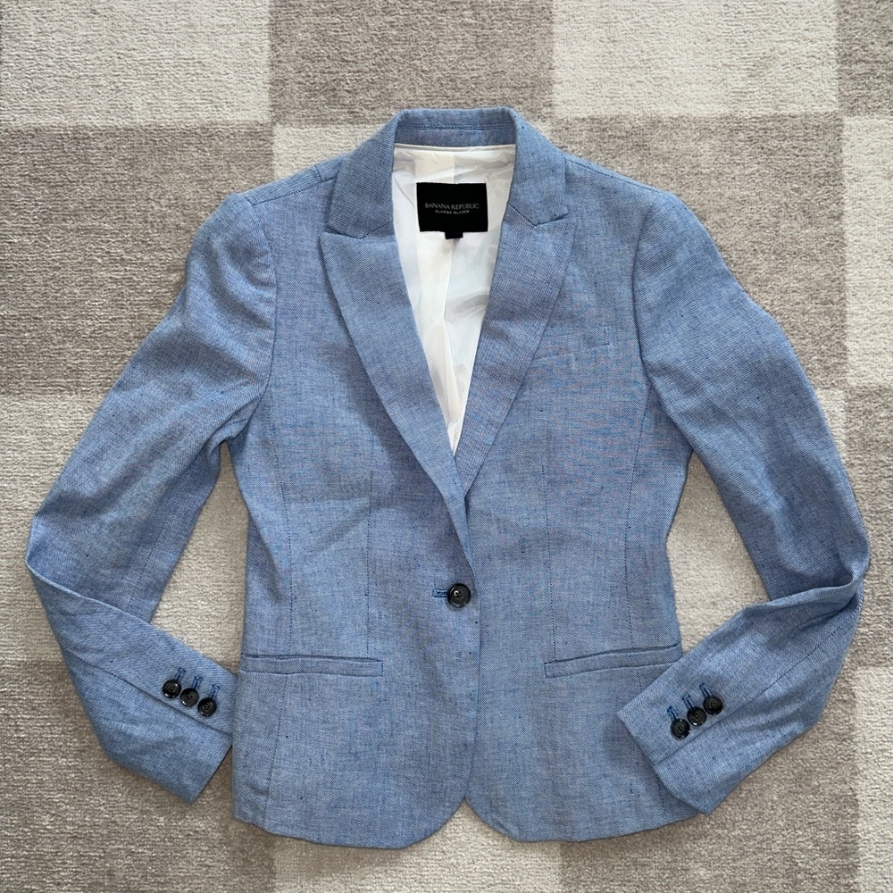 Blue Blazer with Black Buttons